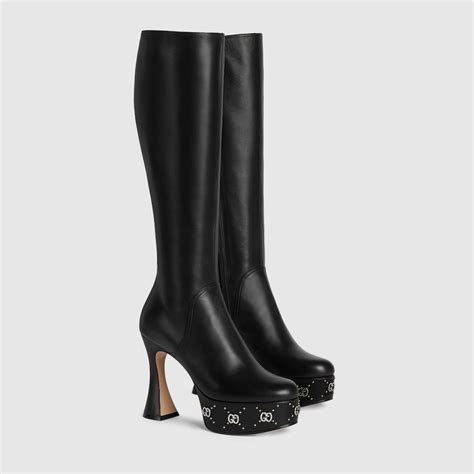 stivale gucci alto|Stivale donna con plateau in pelle nera .